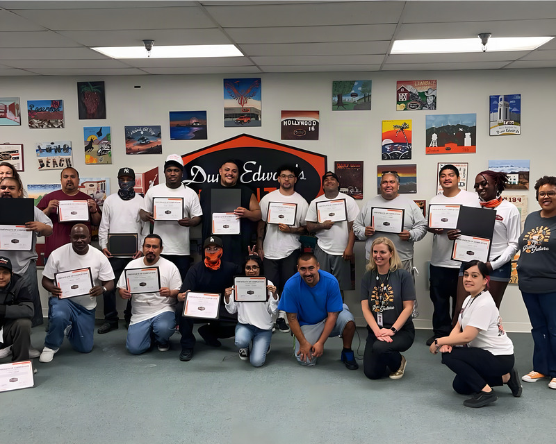 Graduation day with my Dunn-Edwards class, everyone holding their certificates