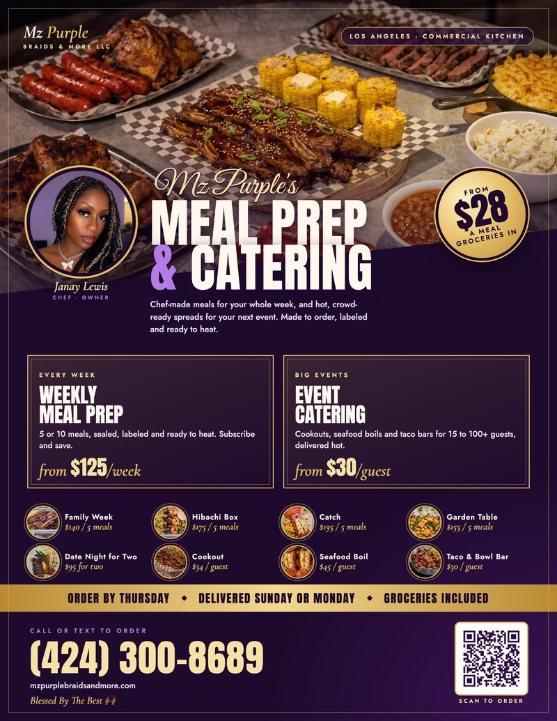 Mz Purple meal prep and catering flyer