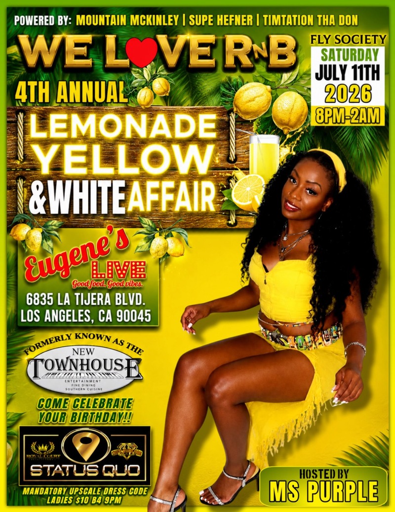 Flyer: Lemonade Yellow and White Affair, hosted by Ms Purple