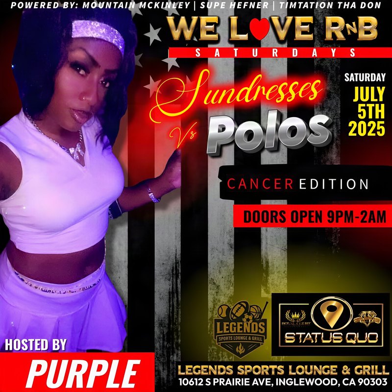 Event flyer: Sundresses vs Polos · We Love R&B Saturdays